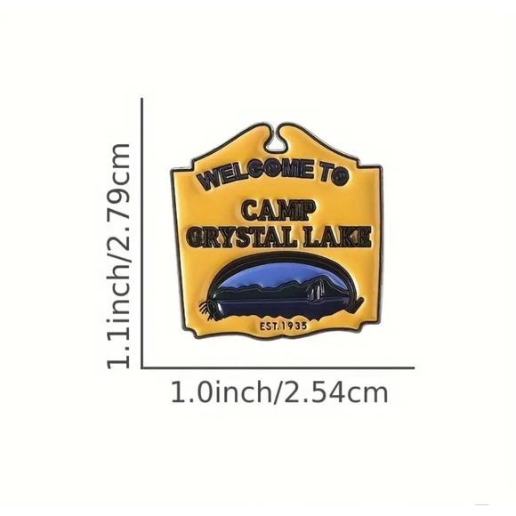 Camp Crystal Lake Enamel Pin Friday the 13th Horror Movie Jason Voorhees Yellow - Picture 3 of 5
